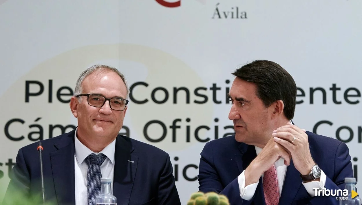 El presidente de la Cámara de Comercio de Ávila, Alberto Pascual y el consejero de Industria, Universidades, Empleo y Comercio de la Junta de Castilla y León, Juan Carlos Suárez-Quiñones. EFE/ Raúl Sanchidrián