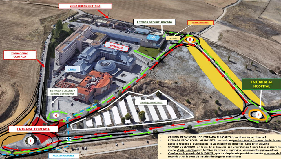 Cambios de tráfico en el acceso al Hospital de Segovia por la pavimentación de las rotondas